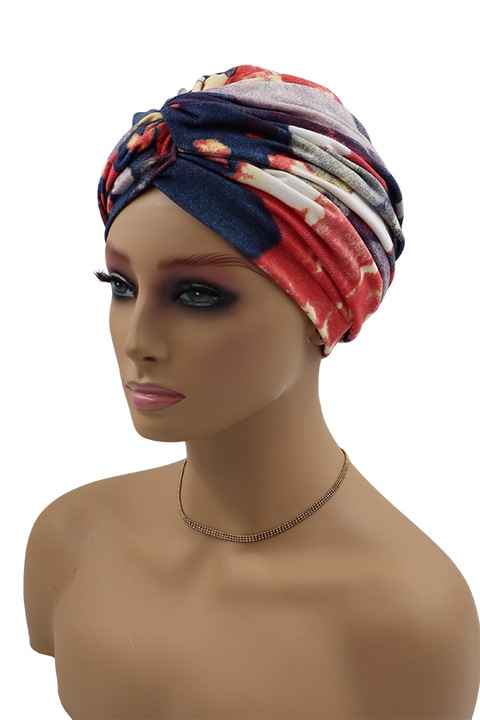 Turban dama, Atelier de Creation Lidia, Clara M/43, albastru si coral, universala