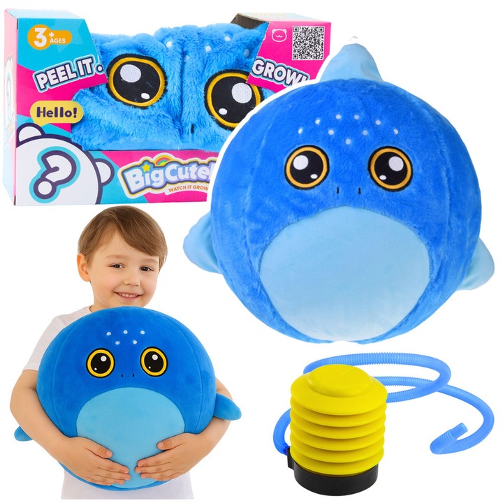 Топка за скачане BigCutePet, акула, синя, 50 см, комплект с помпа