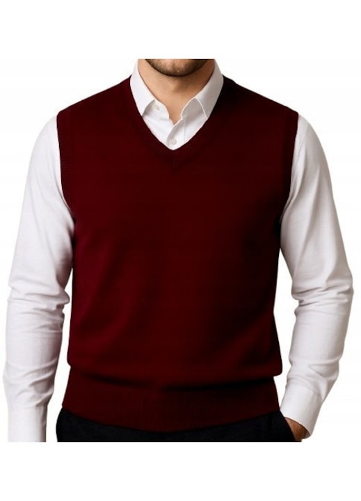 Мъжки пуловер, елек пуловер, 2XL, бордо, полиестер и вискоза, S INTL