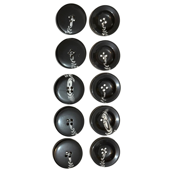 Set nasturi rotunzi 35 mm, negru cu model decorativ, 4 gauri, 10 bucati