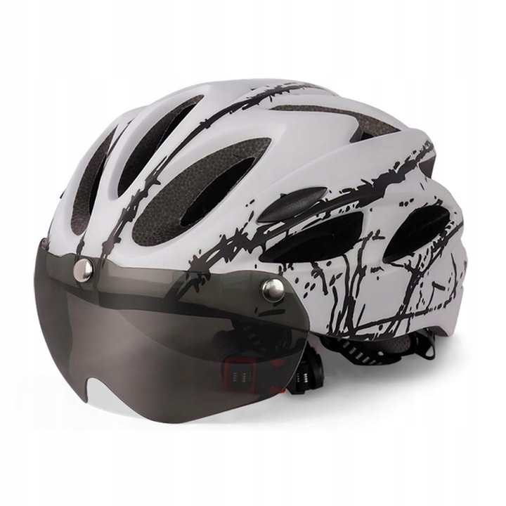 Casca de protectie pentru bicicleta, alb-negru, 58-62cm, cu vizier magnetic, unisex