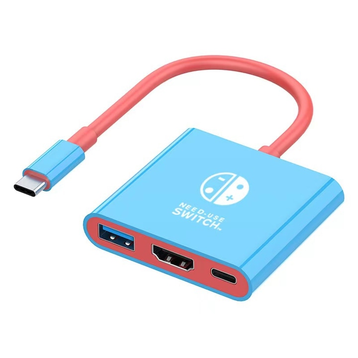 Statie de andocare 3 in 1, SuooTci, HDMI 4K, USB 3.0, Albastru, 6x5.5x1.3cm