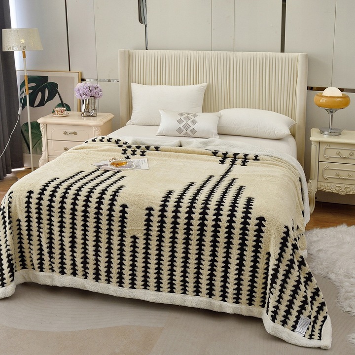 Patura moale 200x230cm negru si bej, bumbac, respirabil