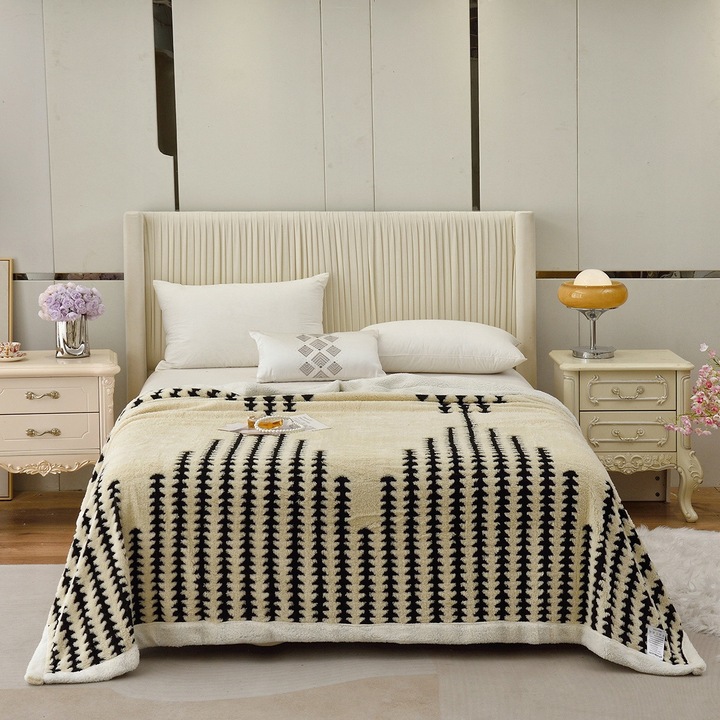 Patura moale 200x230cm negru si bej, bumbac, respirabil