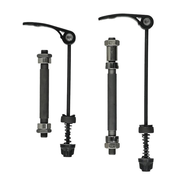 Set suruburi eliberare rapida bicicleta, asskanaer, Set axul butuc fata si spate, Arborelui gol, Rezistenta ridicata la caldura, Rezistenta la coroziune, Pentru bicicleta de sosea, MTB, Fier, Fata 108mm si spate 145mm, Negru