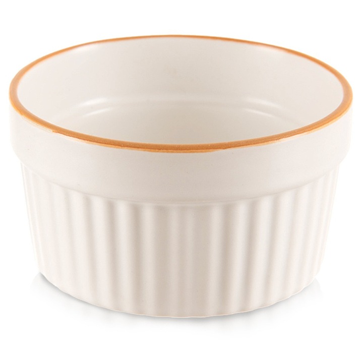 Vas ceramic Orion, 9x5cm, 180ml, alb cu margine maro, set multifunctional