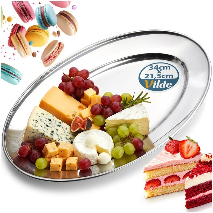 Tava Din Otel Inoxidabil, Vilde, 34x21.5x3 cm, Fabricata Din Otel Inoxidabil, Polished La Luciu Inalt, Utilizare Universala, Solida Si Durabila, Argintie