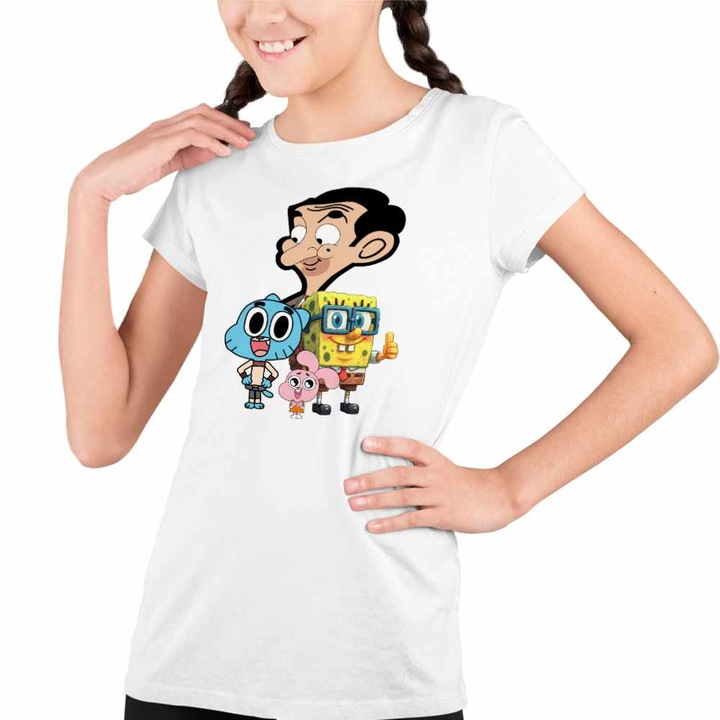 Tricou Copii Fete Gumball Mr Bean SpongeBob, Fehér