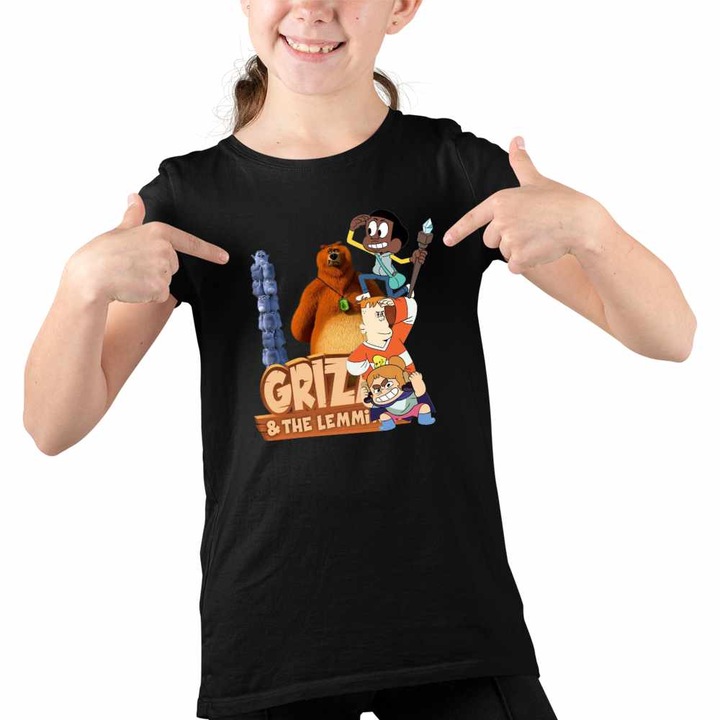 Tricou Copii Fete Craig Dumbrava Grizzy Lemingii Grizi, Fekete