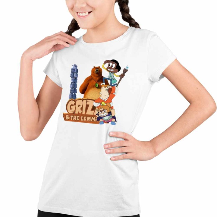 Tricou Copii Fete Craig Dumbrava Grizzy Lemingii Grizi, Fehér