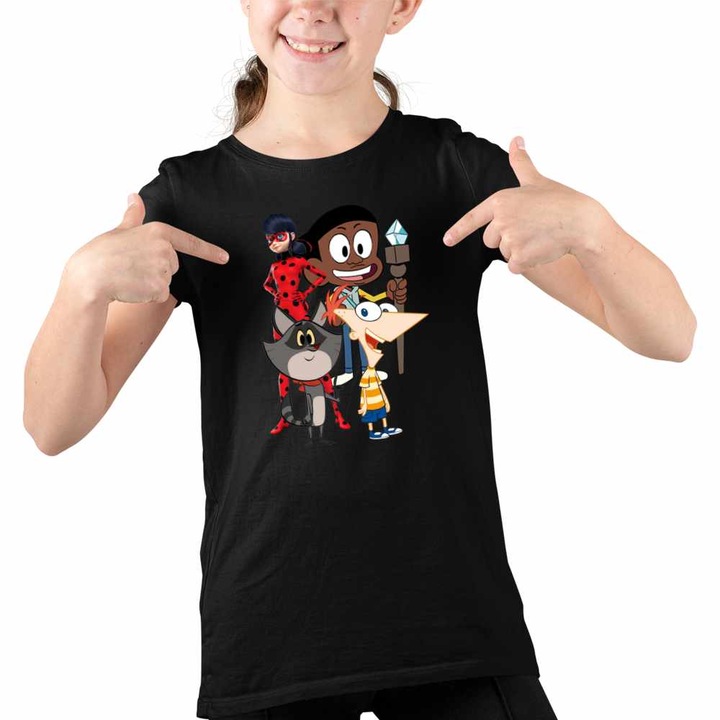 Tricou Copii Fete Craig Taffy Buburuza Phineas, Fekete