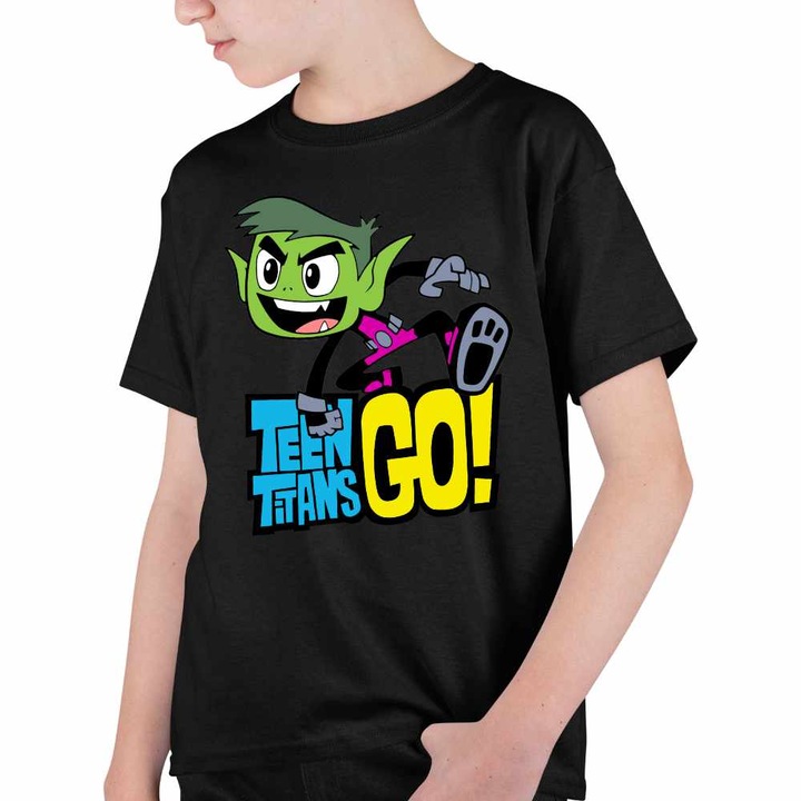 Tricou Copii Baieti Beast Haideti Tineri Titani, Fekete