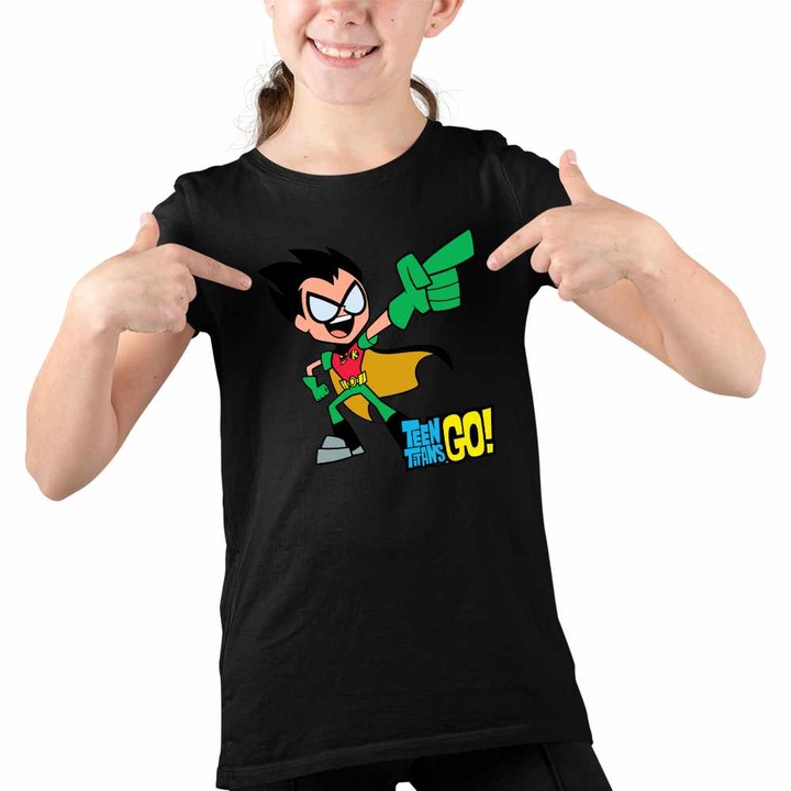 Tricou Copii Fete Robin Haideti Tineri Titani, Fekete