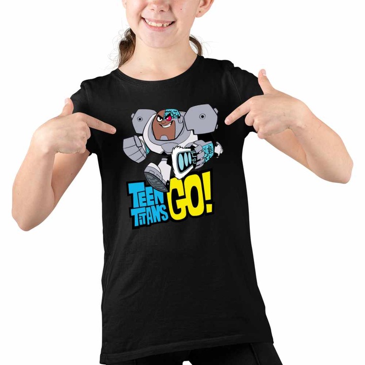 Tricou Copii Fete Cyborg Tineri Titani Teen Titans Go, Fekete