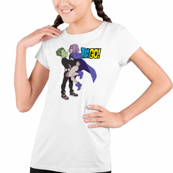 Tricou Copii Fete Beast Raven Fanart Teen Titans Go Titani, Fehér
