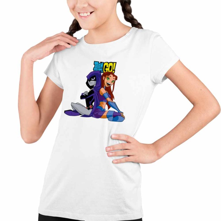 Tricou Copii Fete Raven Starfire Tineri Titani, Fehér