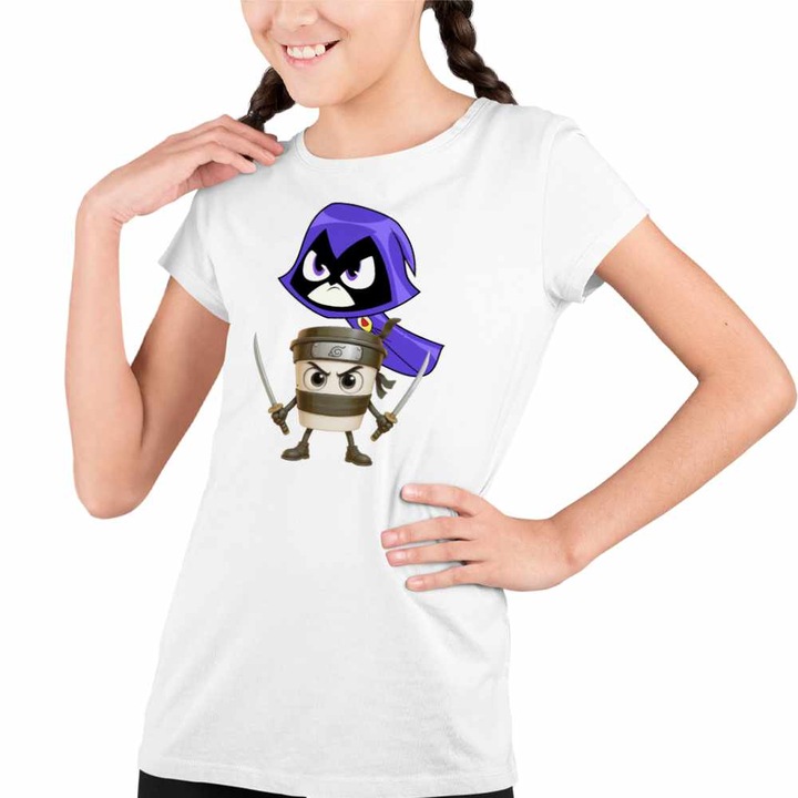 Tricou Copii Fete Raven Cappuccino Assasino Capucino Ninja, Fehér