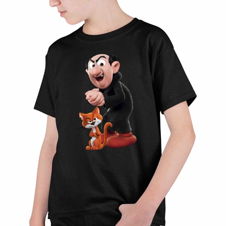 Tricou Copii Baieti Strumfii Gargamel Azrael Vrajitor, Fekete