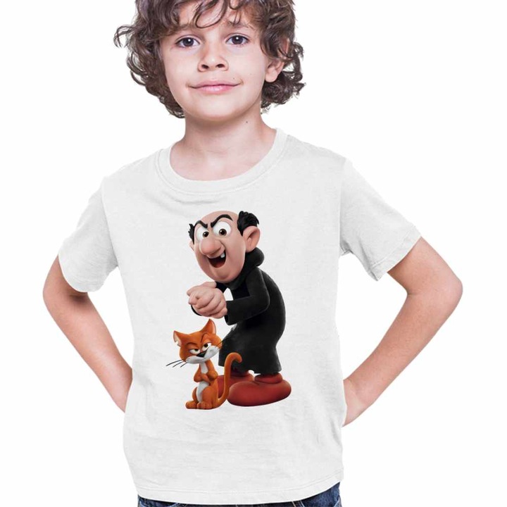 Tricou Copii Baieti Strumfii Gargamel Azrael Vrajitor, Fehér