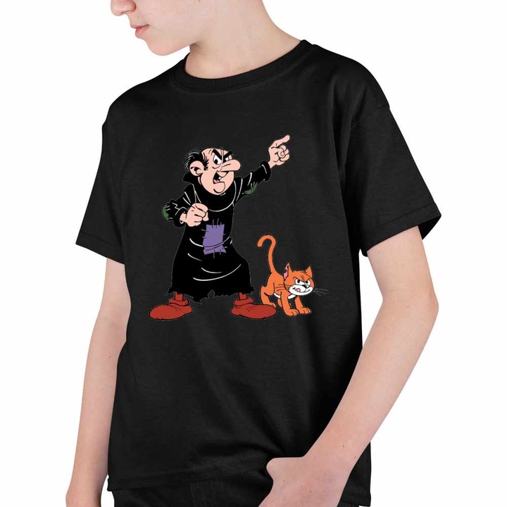 Tricou Copii Baieti Gargamel Azrael Strumfii Vrajitor, Fekete