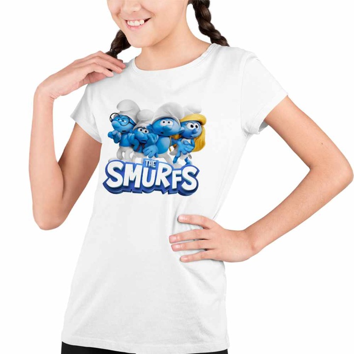 Tricou Copii Fete Strumfii Aventuri, Fehér