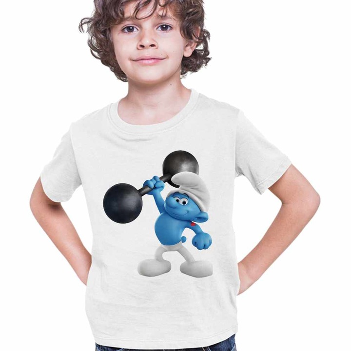 Tricou Copii Baieti Strumf Sportivul, Alb