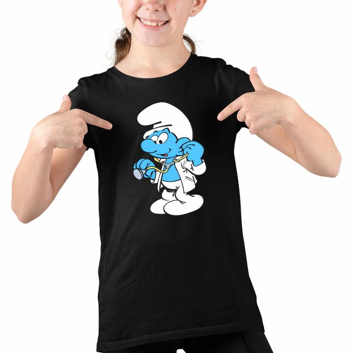 Tricou Copii Fete Strumfii Doctor Medic, Fekete