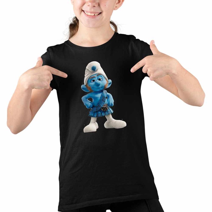 Tricou Copii Fete Strumfii Scotianul Roscatul, Fekete