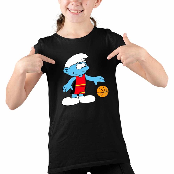 Tricou Copii Fete Strumfii Baschet Strumpii, Fekete