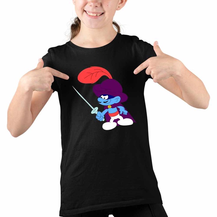 Tricou Copii Fete Strumfii Zorro Spadasin Spaniol, Fekete