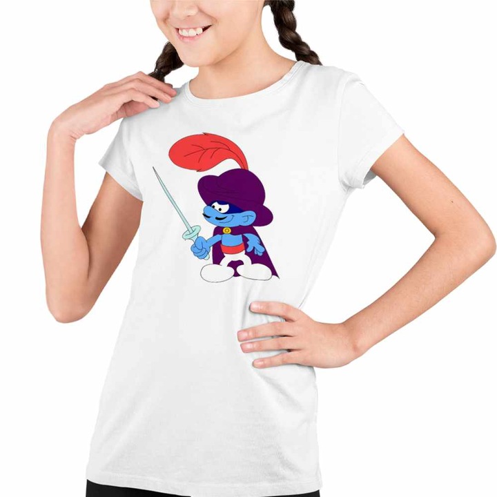 Tricou Copii Fete Strumfii Zorro Spadasin Spaniol, Fehér