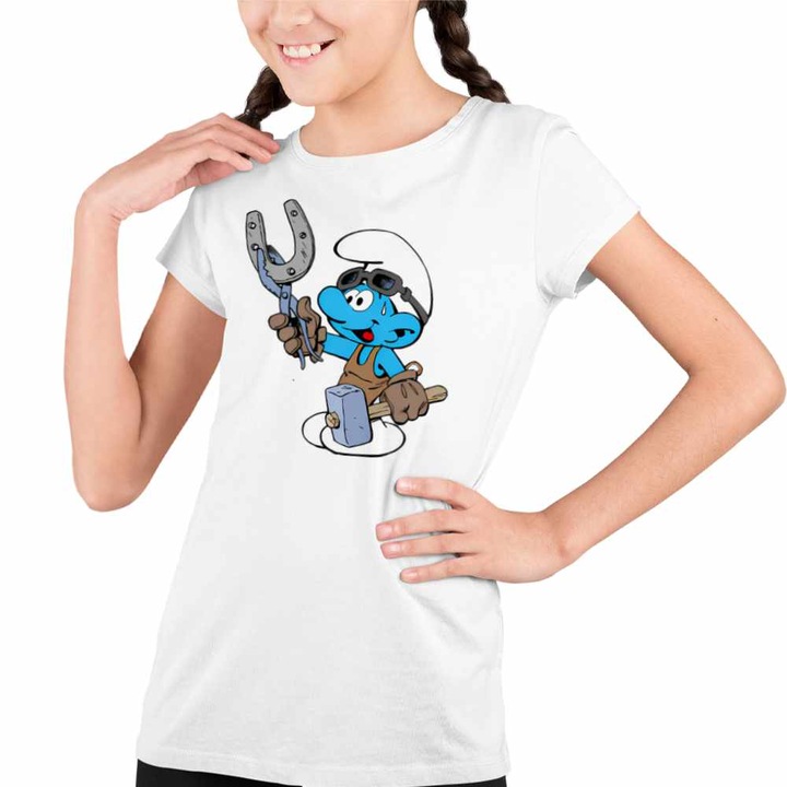 Tricou Copii Fete Strumfii Fierarul Potcovar Potcoava, Fehér