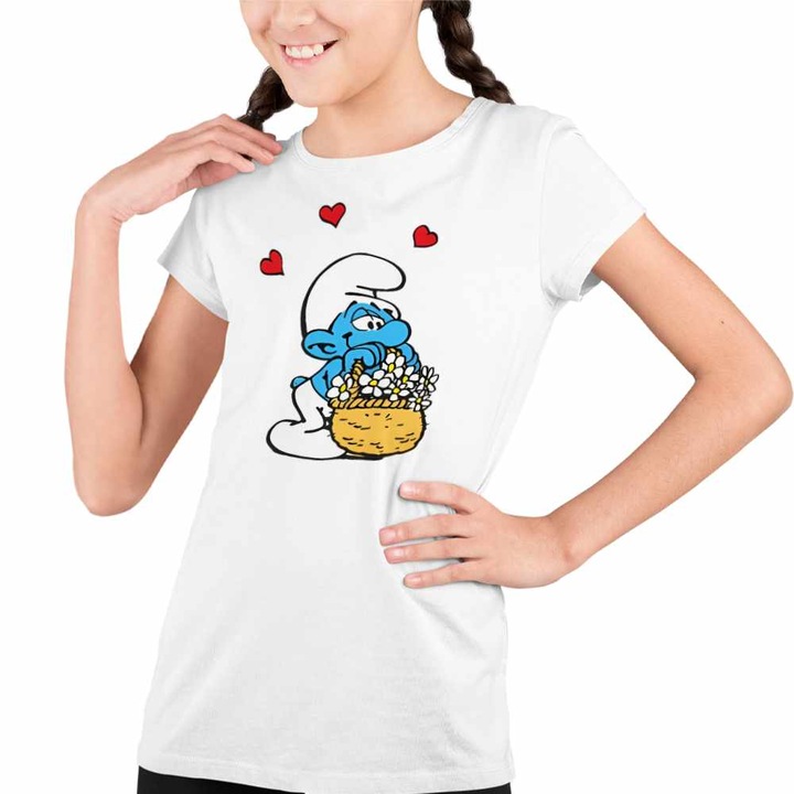 Tricou Copii Fete Strumfii Indragostit Dragobete Valentine Day, Fehér