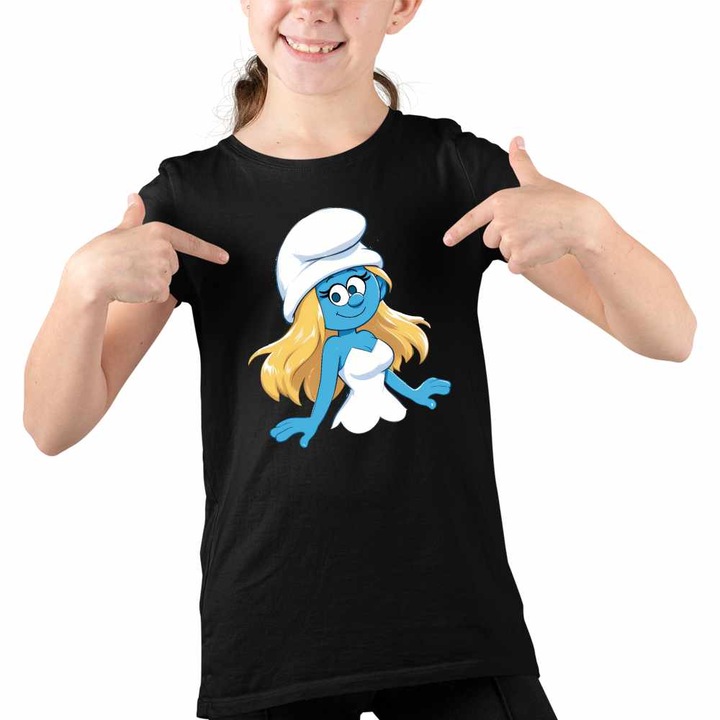 Tricou Copii Fete Strumfita Strumfii Smurfette, Fekete