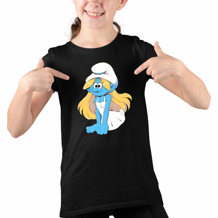 Tricou Copii Fete Strumfita Dans Strumfii Strumpfita, Fekete