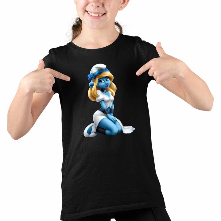 Tricou Copii Fete Smurfette Strumfii Strumfita Elf, Fekete