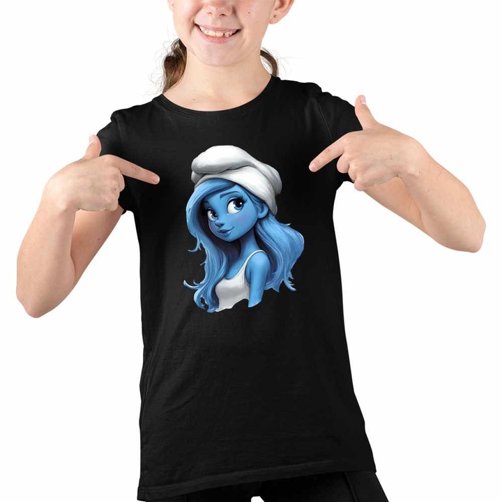 Tricou Copii Fete Strumfita Printesa Elf, Fekete