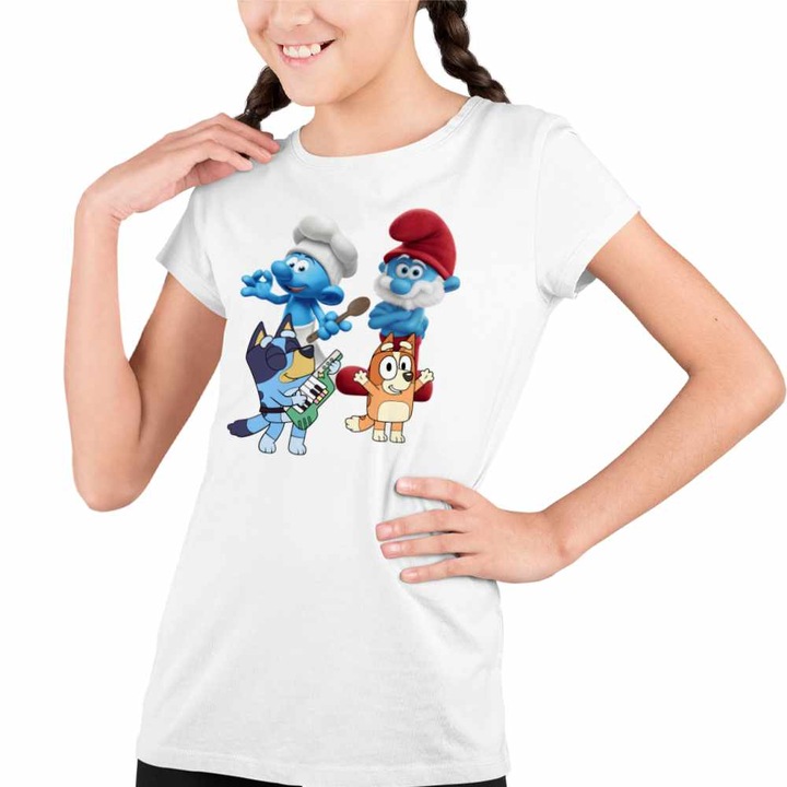 Tricou Copii Fete Strumfii Bluey Bingo Papa Strumf Bucatarul, Fehér