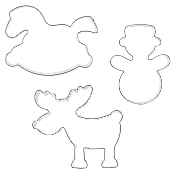 Set 3 forme prajituri, Orion, balwan, calut pe arc, renifer, inox, 6x4,5cm, 6,5x5cm, 7x6,5cm