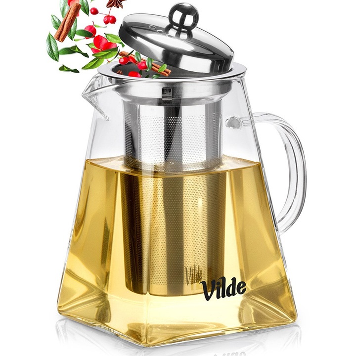 Ceainic cu infuzor Vilde, sticla borosilicata, 920 ml, 15x10x16,5 cm, rezistent la temperaturi de -20C la 150C