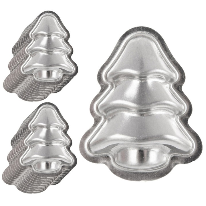 Set 20 forme prajituri Artemis, in forma de brad, metalice, 5,5x4,5x1,5cm, argintii