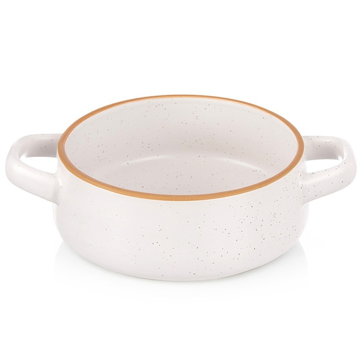 Miska bulionowka ceramica Orion 800 ml, alb cu margine maro, 21x16x7 cm