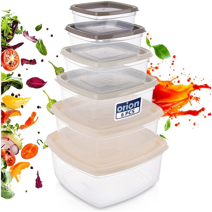 Élelmiszertároló Edény Készlet, Orion, 6 Darab, Különböző Méretek, Tartós Anyagból Készült, Légmentes Zárás, Alkalmas Hűtőbe, Fagyasztóba És Mosogatógépbe, Univerzális Használat, Többszínű