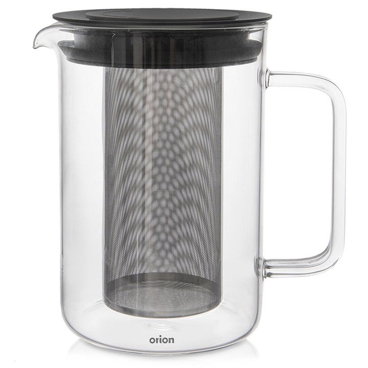 Orion teáskanna infúzióval, boroszilikát üveg, 1,55 l, 17,5x12x18 cm, fekete