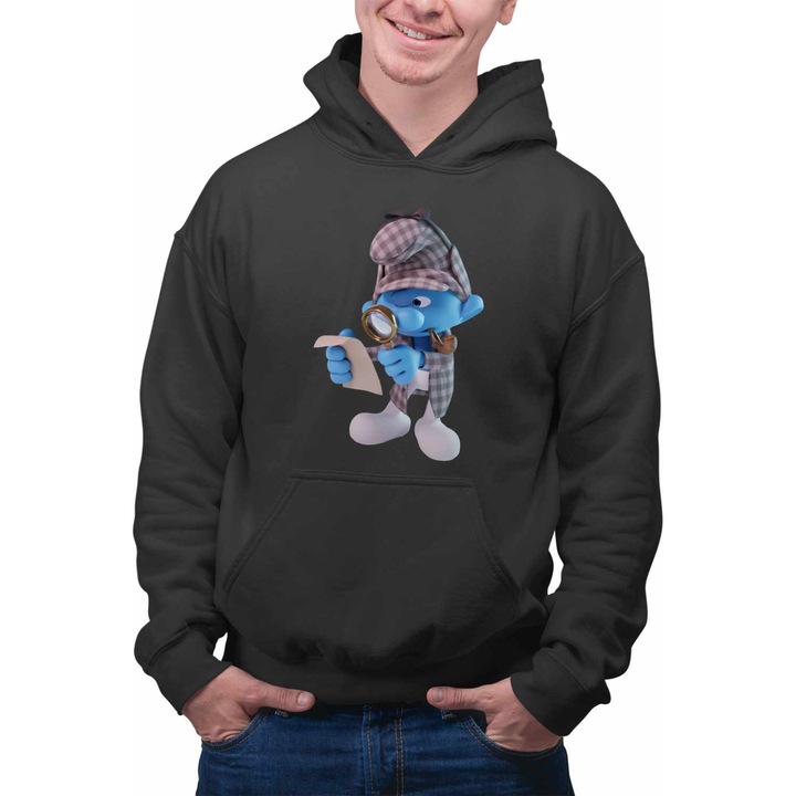 Hanorac Barbati Strumfii Detectiv Sherlock CoolTrend, negru, marime 3XL