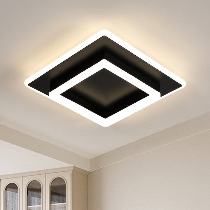 Plafoniera Led, Toolight, 30w, 3375LM, Fekete, Négyzetes, Semleges Fény 4500K, 30CM, Alkalmas nappaliba, folyosóra, hálószobába, konyhába