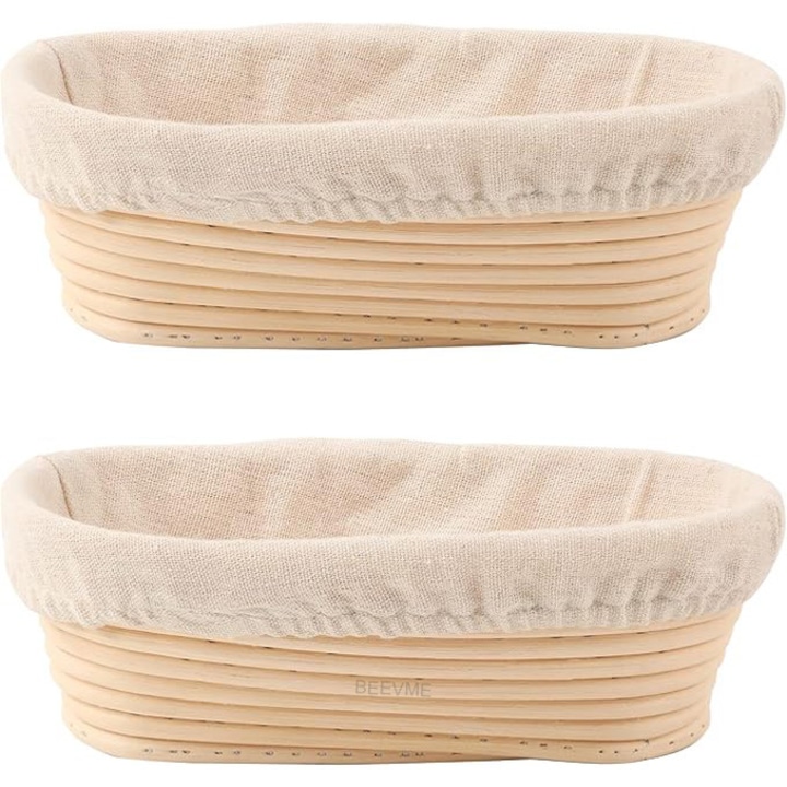 Cos de fermentatie oval cu captuseala, set 2 bucati, pentru dospirea painii cu maia, utilizare casnica si profesionala 25 × 15 × 8 cm