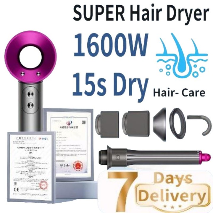 Uscător de păr profesional HD15, 1600W, cu 3 viteze, ion negativ, portabil, mână pliabilă, fără frunze, negru