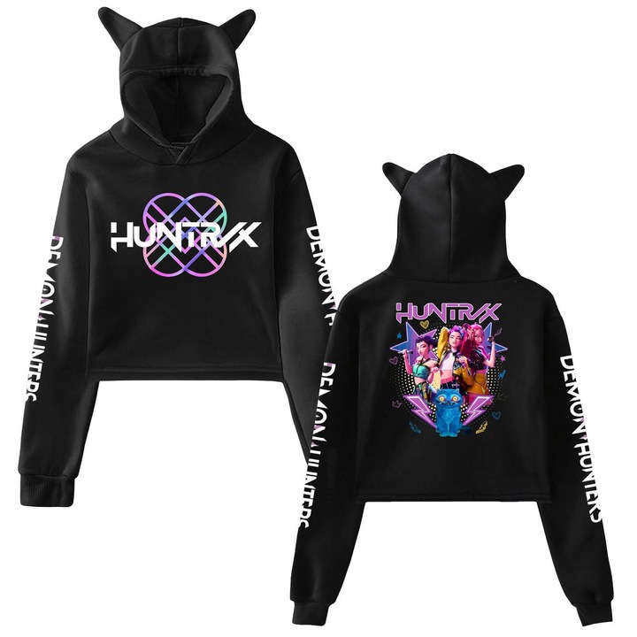 Графичен суичър за момичета, Demon Hunter, черен, XL