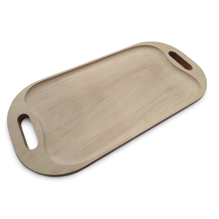Platou servire din lemn de fag, ArtKer, cu maner, dimensiuni 50x25cm